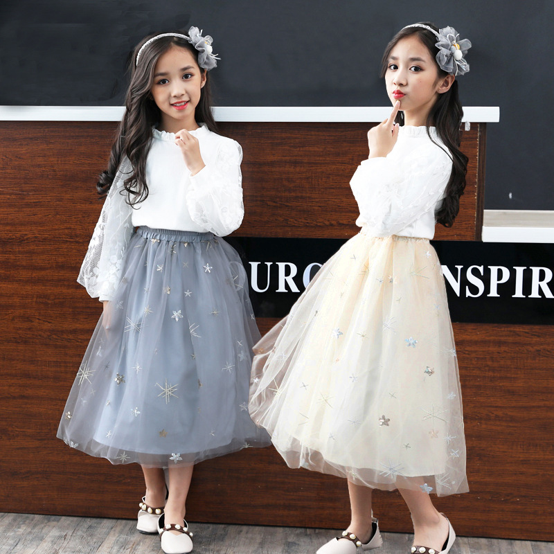 女童半身裙童裝童裙新款星星亮片公主網紗篷篷裙子中大兒童韓版