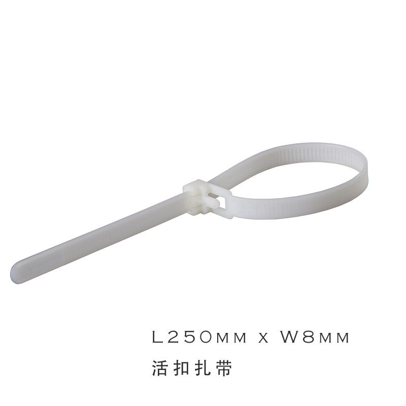 250mm长白色强力尼龙可拆开倒扣扎带