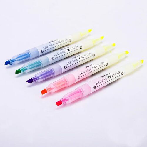 Deli S619 highlighter 5-color fluorescent marker pen for student office candy-colored double-headed color marker pen