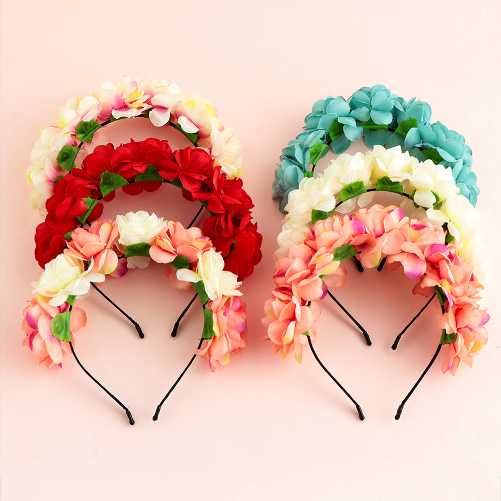 Ladies Garland Simulation Silk Rose Flower Headband Children's Hair Accessories display picture 2