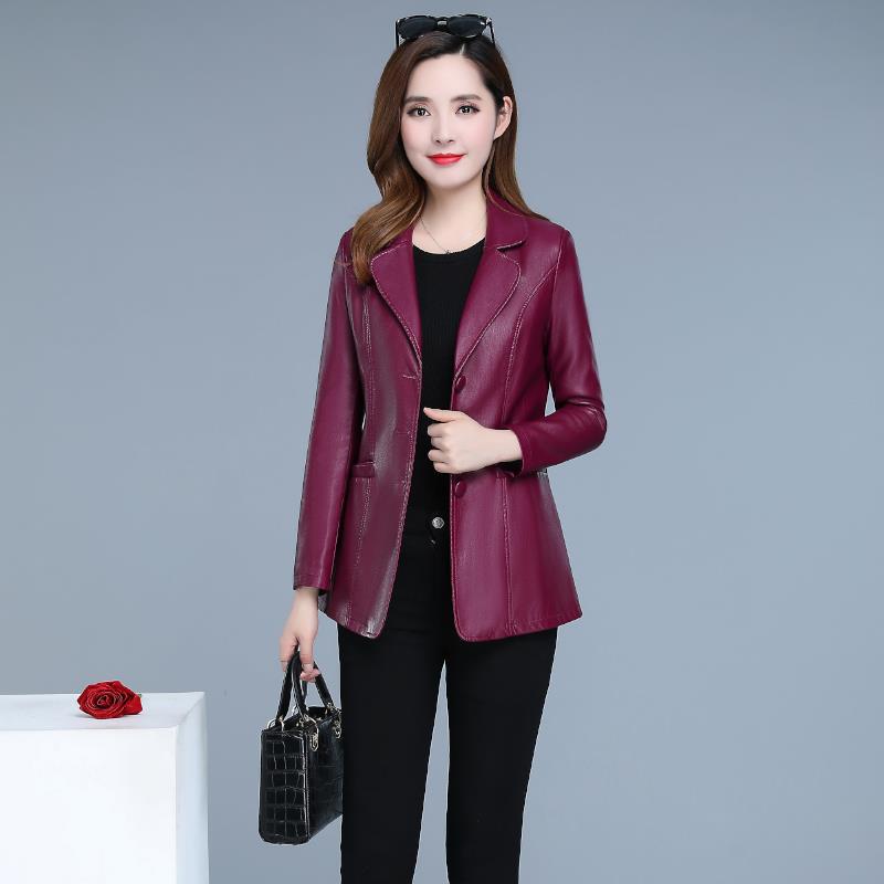 Large mm autumn winter coat short leather jacket women's suit collar slim PU leather jacket women's leather garment manufacturer