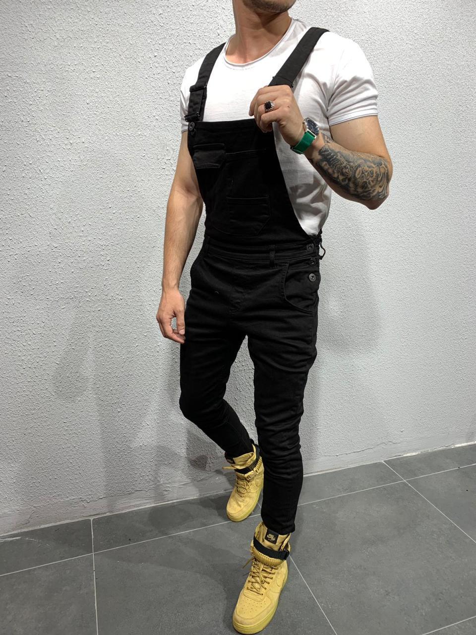 European New Mens Denim Jeans Solid Color Work Overalls Dungarees Bib Jumpsuits Pants Playsuit Trousers Male Clothing_voghion.com