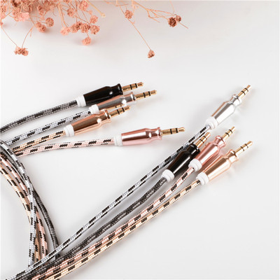 厂家直销3.5mm音频线公对公彩色编织金属头aux车载音频线对|ms