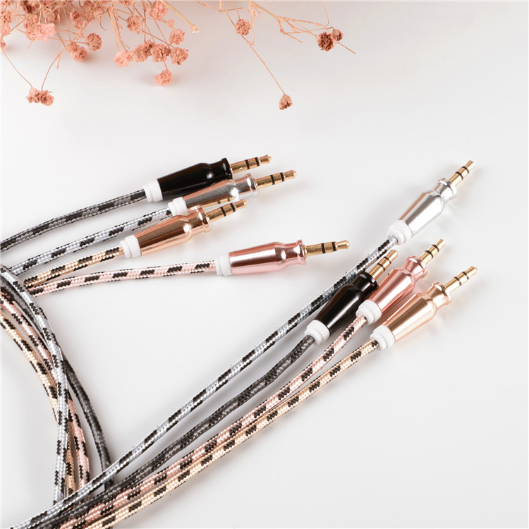 厂家直销3.5mm音频线公对公彩色编织金属头aux车载音频线对|ms