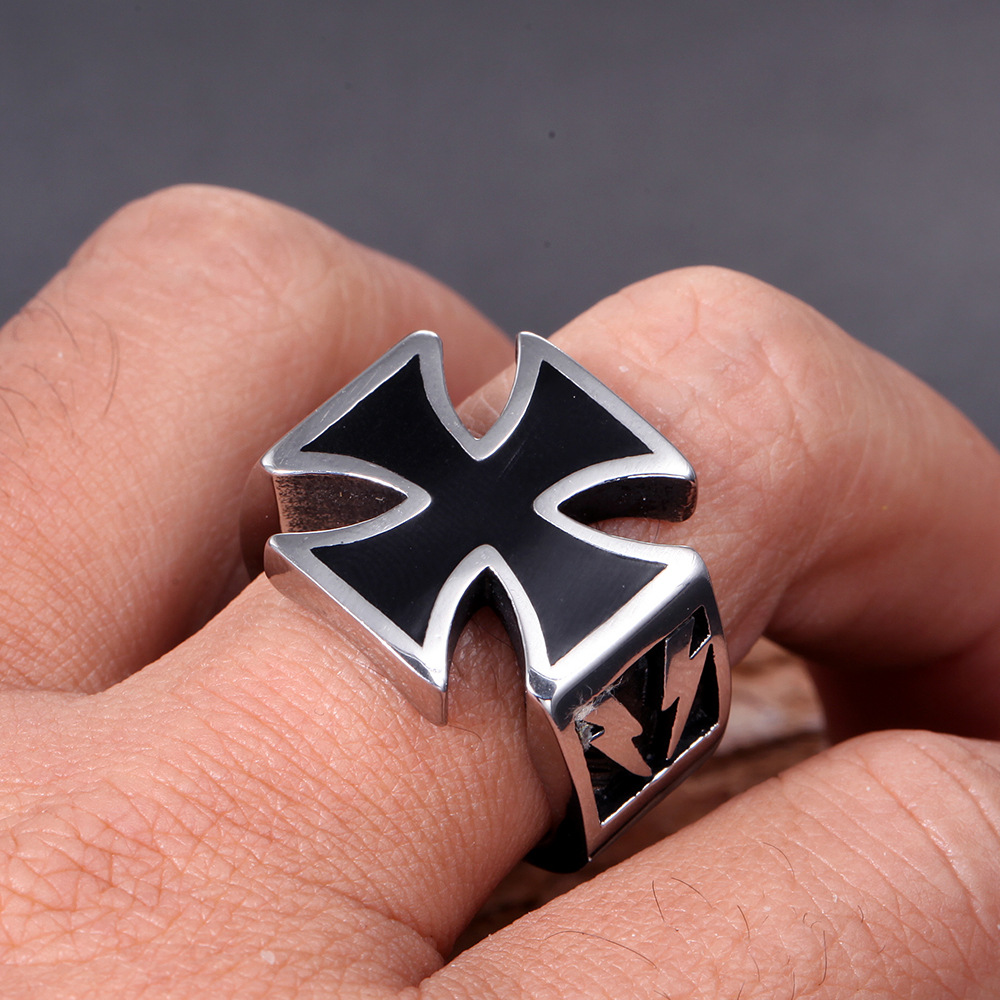 Cross Pattern Men'S Gender Retro Punk Cross Titanium Steel Polishing Men's Wide Band Rings