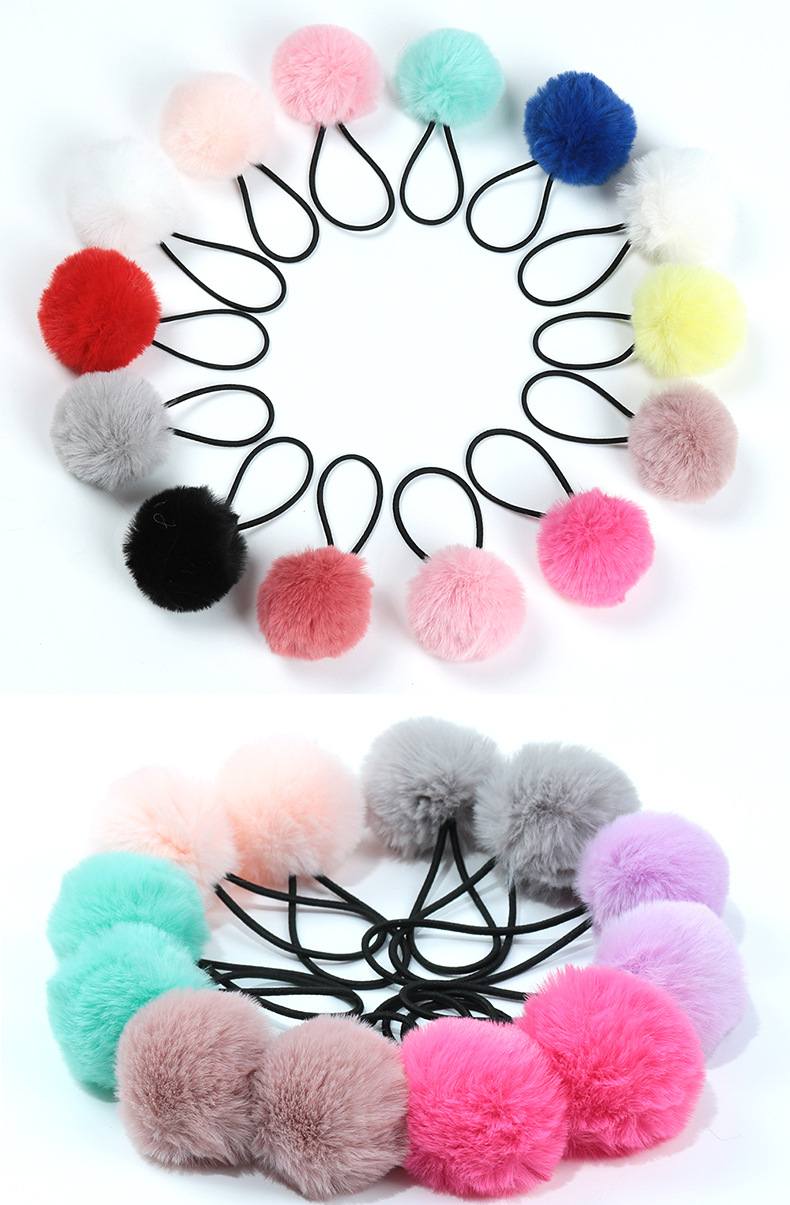 Cute Solid Color Artificial Wool Pom Poms Hair Tie 1 Piece display picture 1
