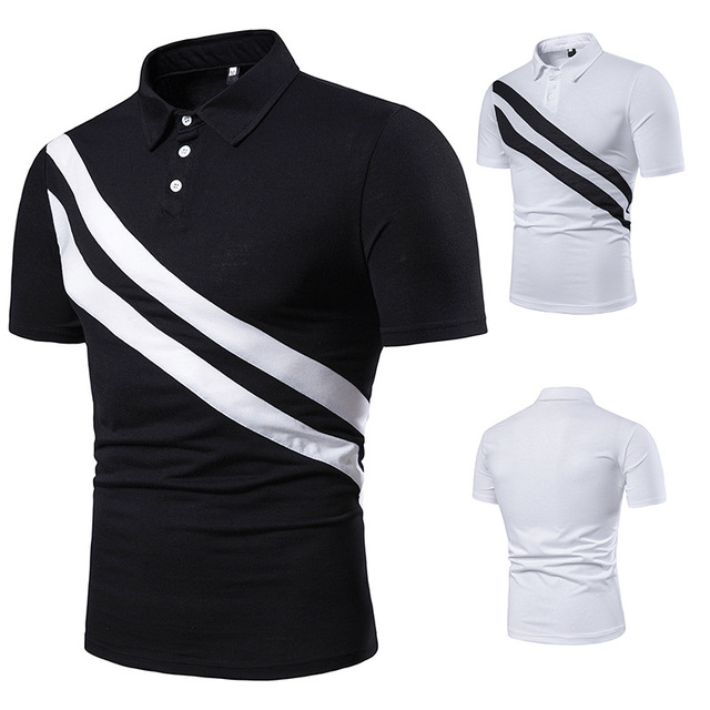 Men’s Short Sleeve T-shirt Diagonal Double Stripe Colour Matching  