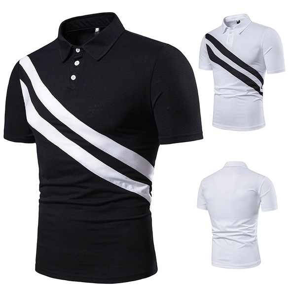 Men’s Short Sleeve T-shirt Diagonal Double Stripe Colour Matching  