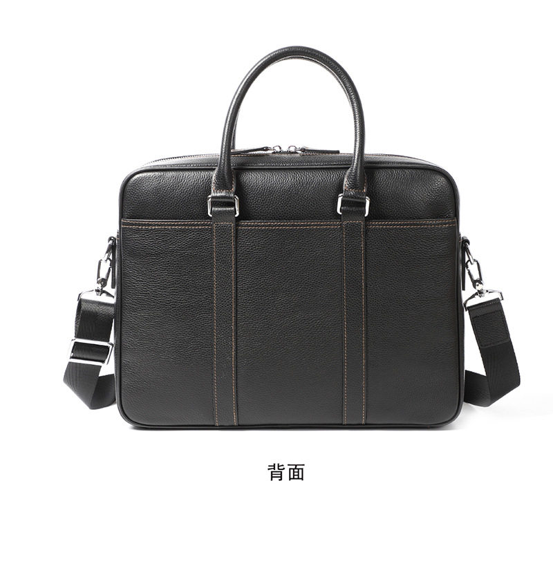 Túi xách công sở nam da bò thật dạng ngang đựng laptop 14 inch 39×28×8 cm — Màu đen dây nâu, Màu đen đường đen chi tiết 15