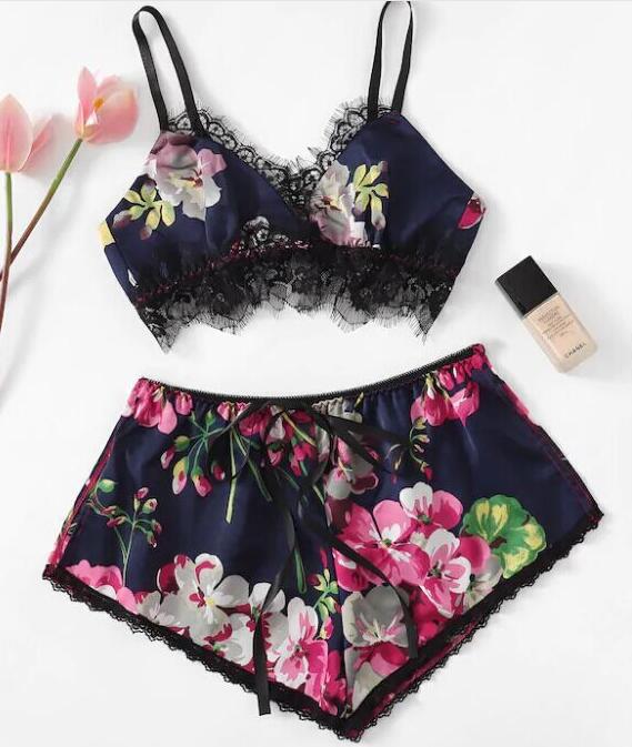 Two-Piece Set Of Printed Sexy Lingerie European and American Home Underwear Straps