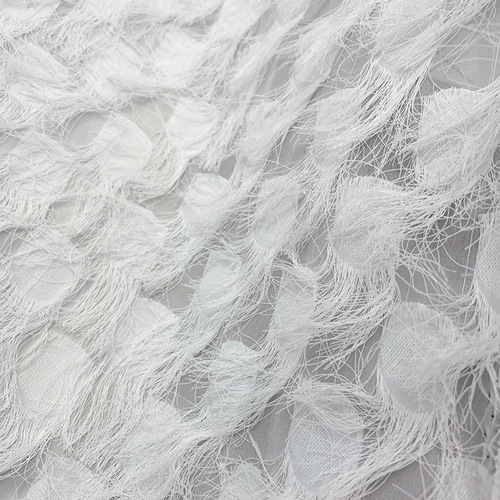 Peacock feather embroidered cut-out fabric with tassel summer dress fabric chiffon raindrop shape bridal gown fabric woven