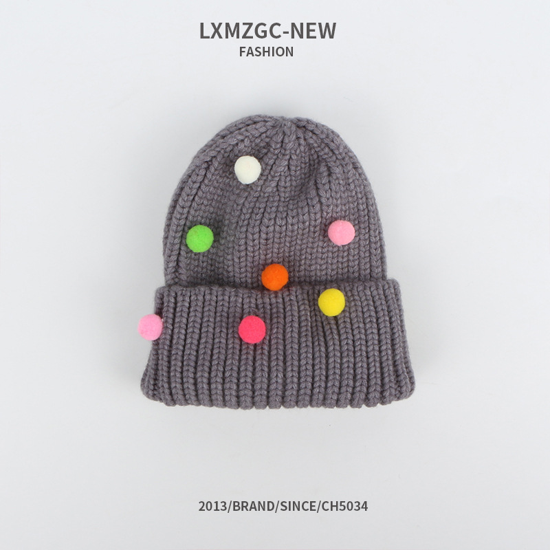 Invierno Espesado Cálido Coreano Color Caramelo Gorro De Punto Color Bola De Lana Gorro De Lana Rizado display picture 15