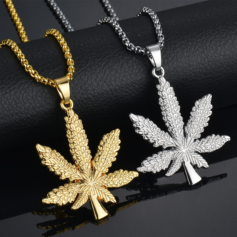 Collar de arce negro, plata y oro de estilo hip hop, joyería de moda dominante para hombres y mujeres, colgante de hoja_voghion.com