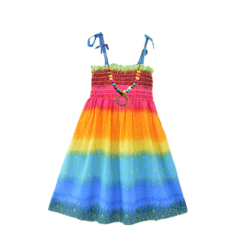 Girls beach skirt summer Korean Bohemian children's suspender beach skirt seaside holiday rayon silk