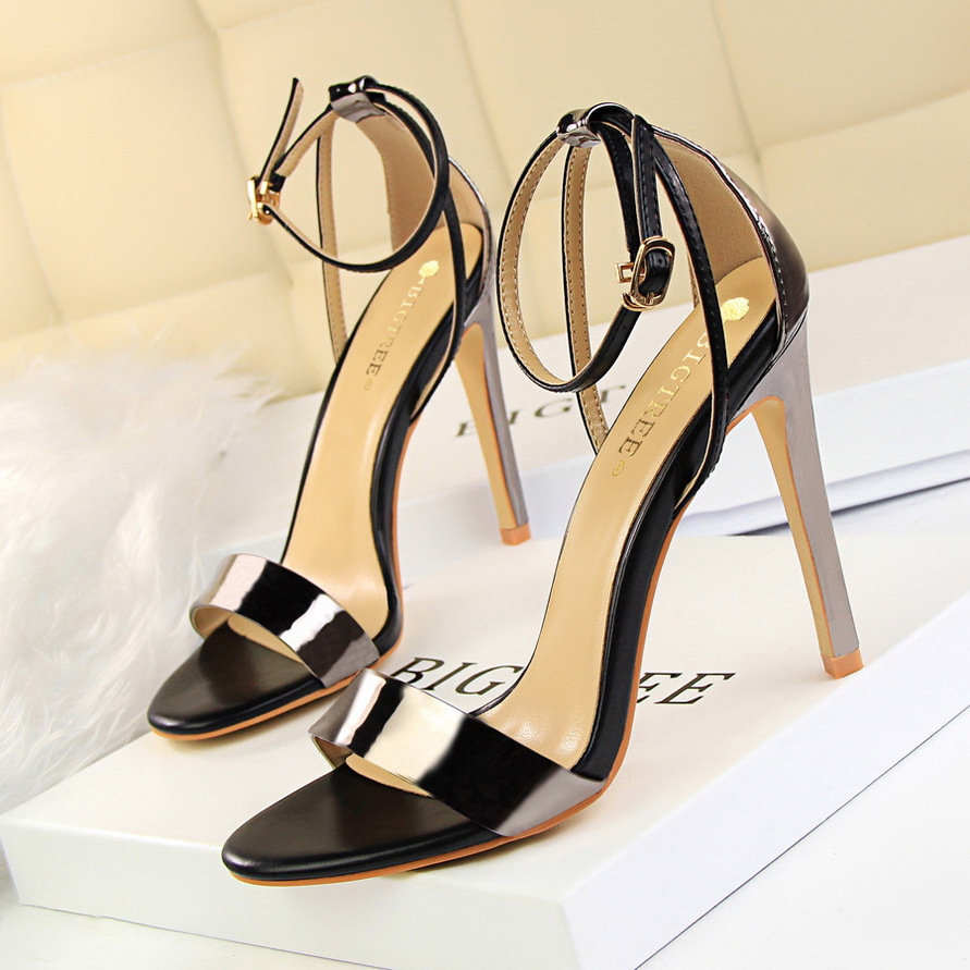 Big Tree European And American Fashion Sexy Nightclub Stiletto Super High-heel Hollow Color Matching Word With Open Toe Hollow Female Sandals