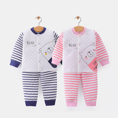 Happy bear children Pure cotton underwear suit three layers keep warm Air Cotton Two piece set baby Winter clothes