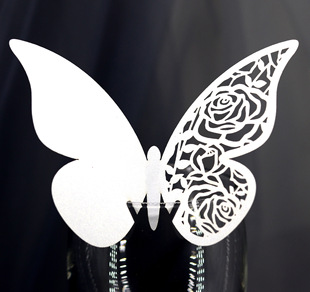 Amazon wedding laser hollow seat card 3D butterfly wall sticker Cup card Pearl card Shenzhen wholesale