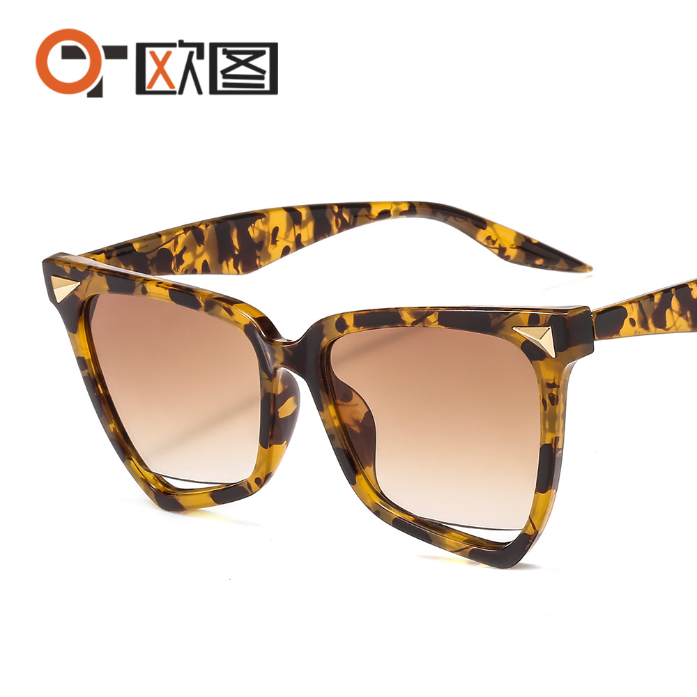 New Personality Rainbow Sunglasses Leopard Print Rice Nails Rainbow Color Women Sunglasses Cat Eyes Cross Border 9632