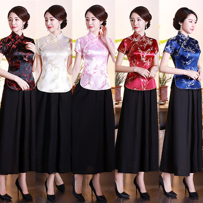 Chinese Dress Qipao for women Qipao top short long skirt repair large size women&apos;s performance dress