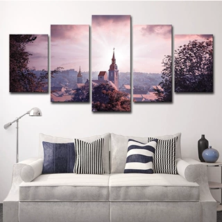 跨境 速卖通 Aliexpress 5板墙艺术 美丽教堂风景 家居装饰画