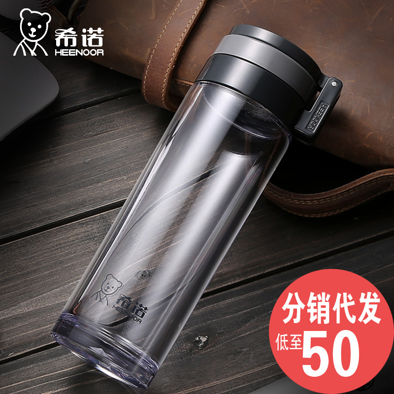 希诺塑料杯茶杯大容量夏天水杯密封杯带盖便携过滤网提环杯子|ms