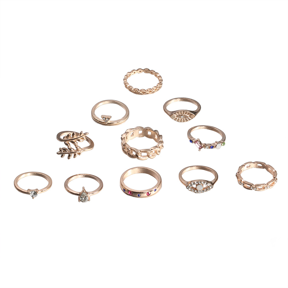 Fashion Leaf Color Diamond Water Drop Alloy Ring 11 Piece Set display picture 5