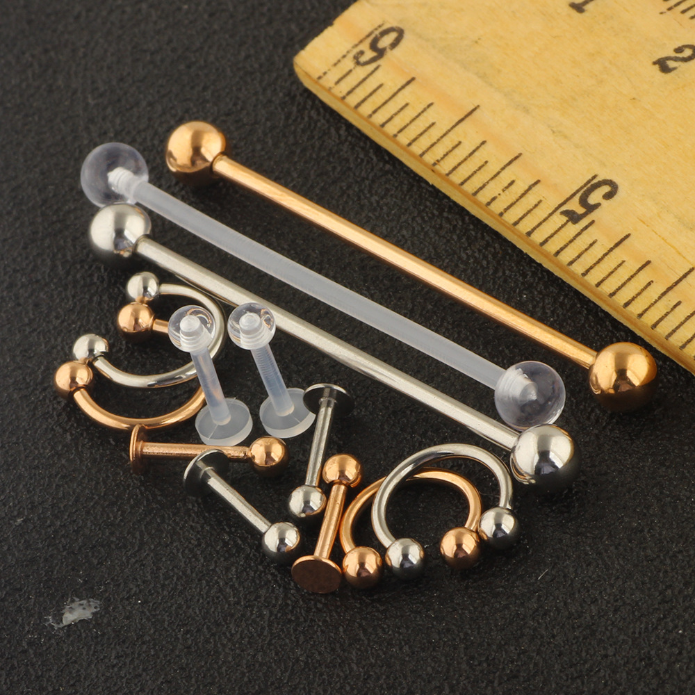 13 Pcs Body Piercing Jewelry Set Nose Ring Nose Stud Lip Ring Industrial Barbell Earrings Stainless Steel Rose Gold detail image 13
