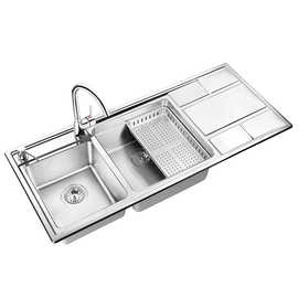 PS-1160新款高档厨房洗菜碗盆带沥水板不锈钢304双槽水槽拉丝加厚