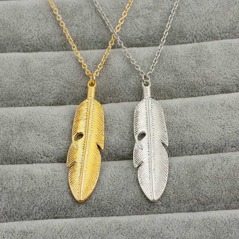 Fashion New Hot Selling Simple Natural Leaves Feather Pendant Necklace Accessories Wholesale Nihaojewelry display picture 7