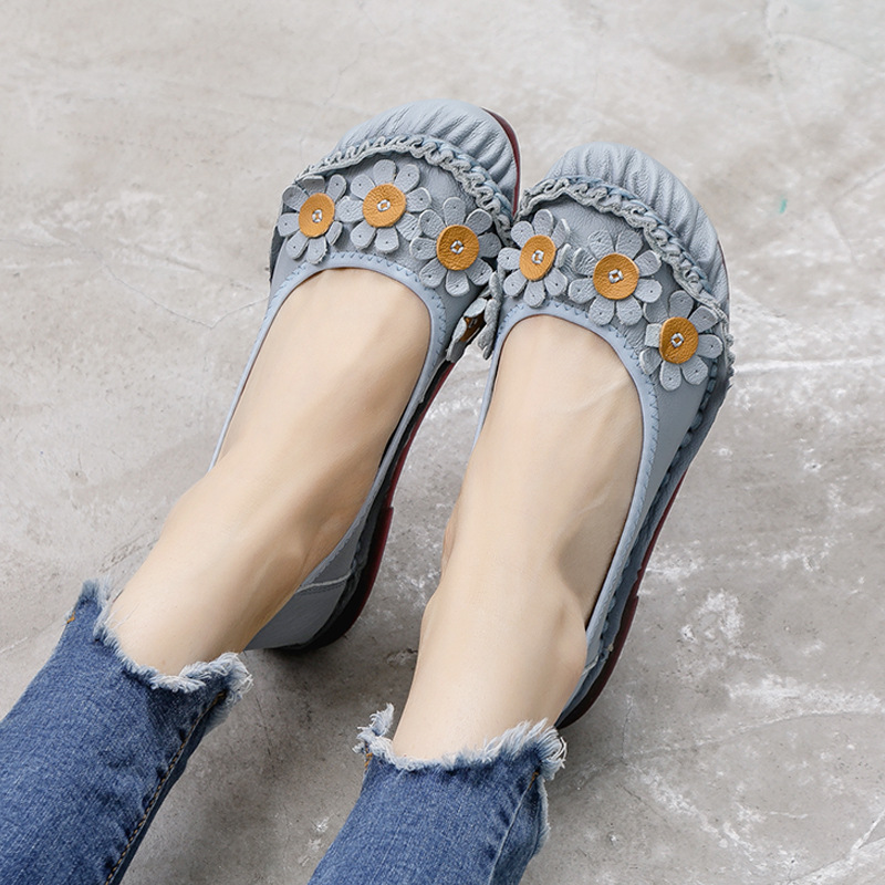 National style retro women's shoes spring and autumn shallow bean shoes women's leather hand