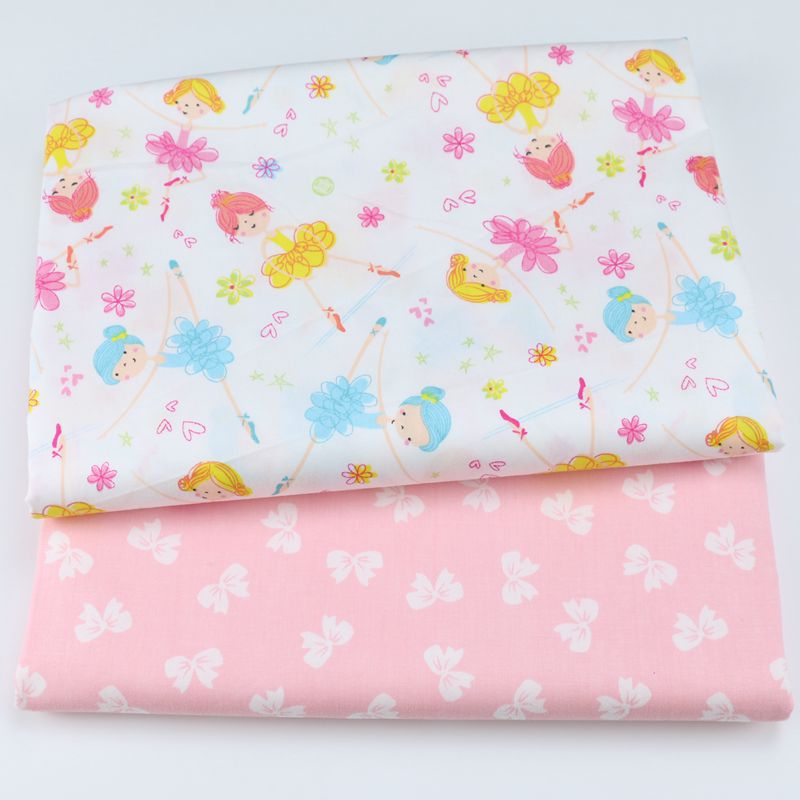 卡通公主美少女布料 女孩甜美蝴蝶结印花面料 儿童床品宝宝布批发