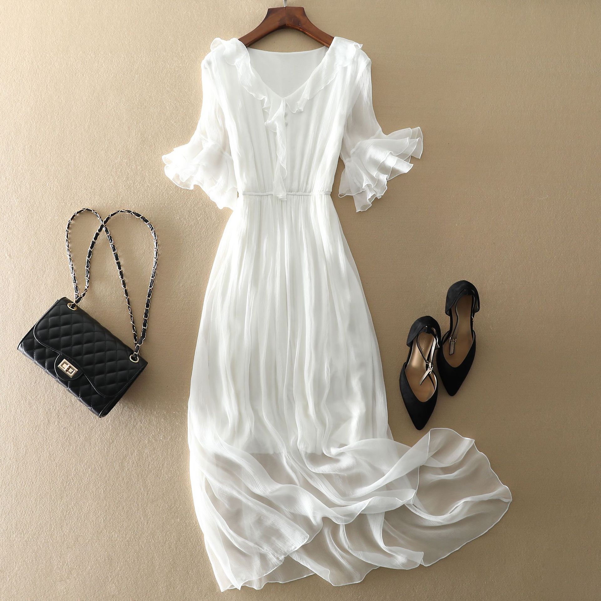 Lotus Sleeve Mulberry Silk Beach Dress