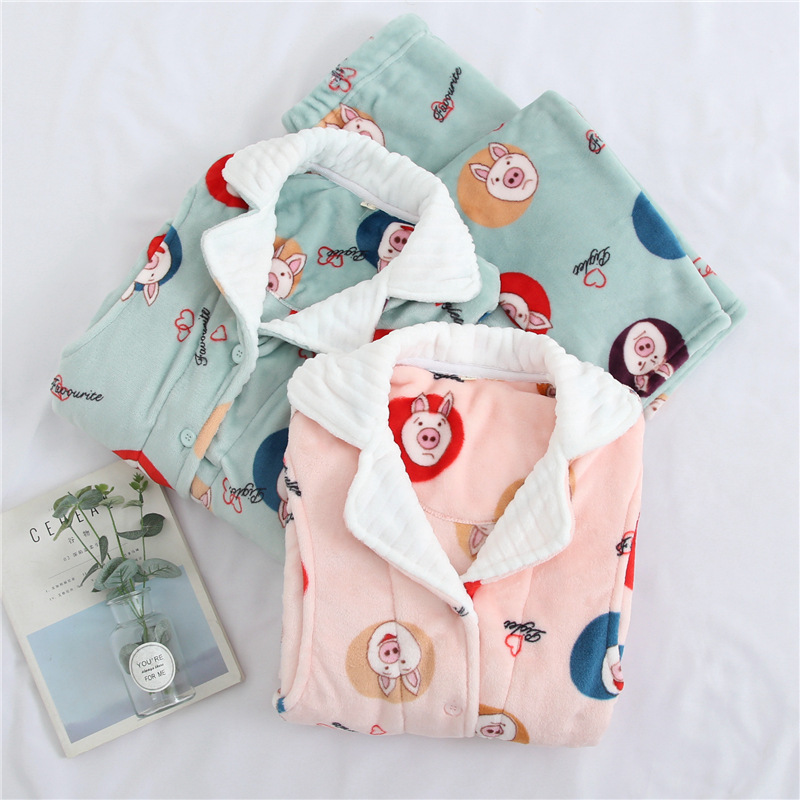 月子服法兰绒冬季秋冬产后纯棉加厚冬天全棉喂奶保暖哺乳期套装|ru