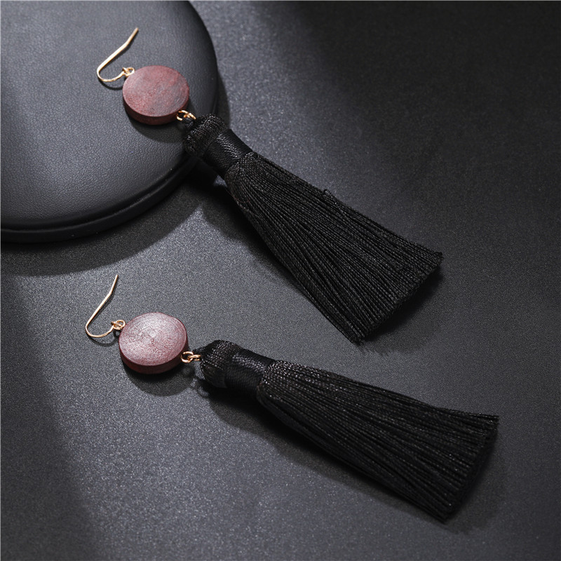 Retro Trendy Long Black Fringe Wood Earrings Wholesale Jewelry Women display picture 7