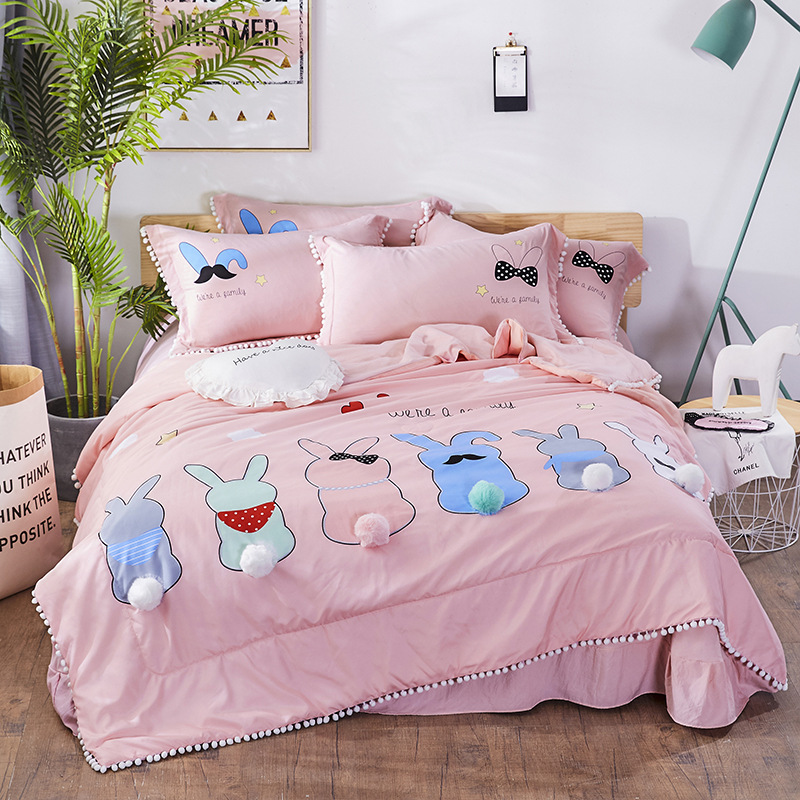 水洗棉爆款乖乖兔毛球边夏凉被空调被四件套夏被夏凉被空调被|ru