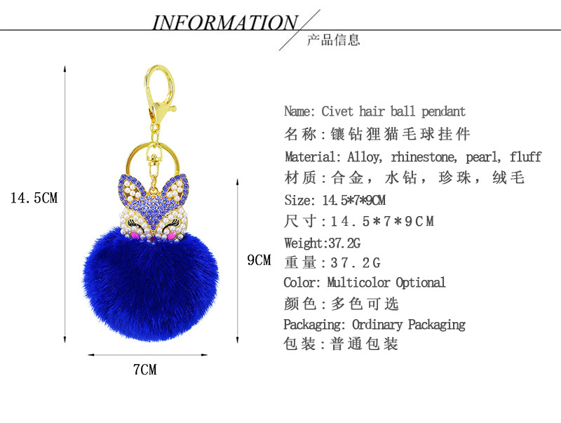 Fashion Alloy Fox Diamond Pearl Rex Rabbit Fur Ball Keychain display picture 2