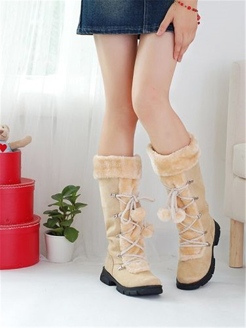 Women’s high snow boots autumn ball ties thick winter thick wool boots warm Plush women’s shoes