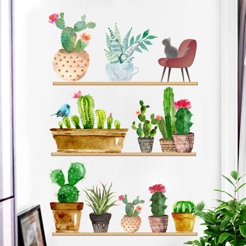 Fashion Cactus Potted Shelf Wall Stickers display picture 4
