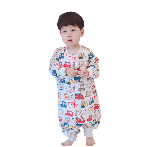 Spring and autumn long-sleeved four-layer bamboo cotton gauze split-leg sleeping bag, infant anti-kicking quilt, baby sleeping bag