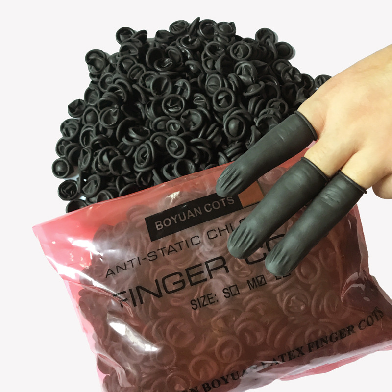 Negro antiestático dedo manga negro antiestático esmerilado rizado dedo manga en stock venta al por mayor