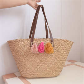 2021年新款草编包手工编织大容量草包流苏装饰度假旅游女包
