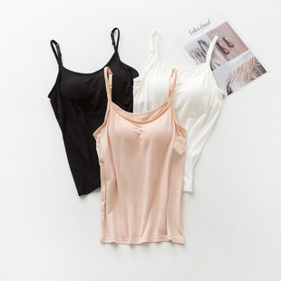 Summer top with cups, body-friendly solid color breathable T-shirt, tank top