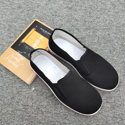 2020春季老北京布鞋黃色牛筋底片男相巾布鞋平底工作勞保鞋黑布鞋