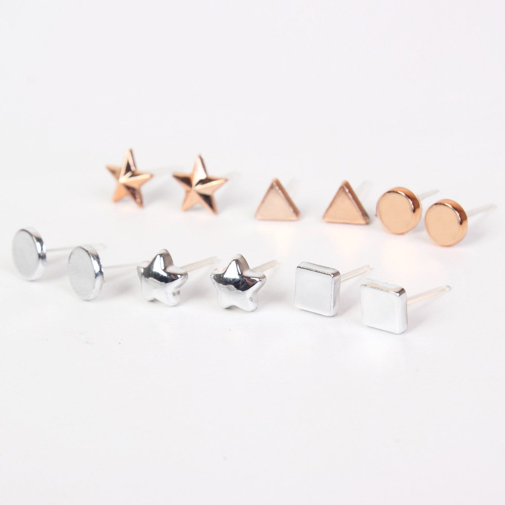 1 Set Simple Style Geometric Heart Shape Flower Inlay Plastic Rhinestones Ear Studs display picture 8