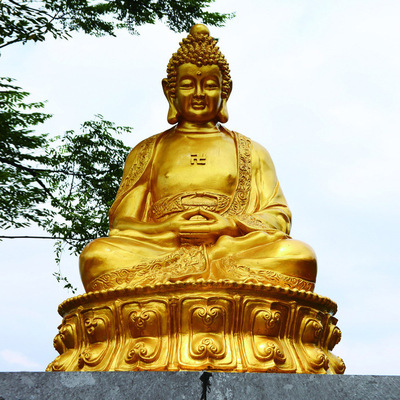 工厂定制电镀玻璃钢佛教雕塑如来观世音文殊菩萨镀金塑像摆件