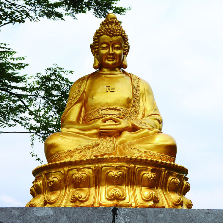 工厂定制电镀玻璃钢佛教雕塑如来观世音文殊菩萨镀金塑像摆件