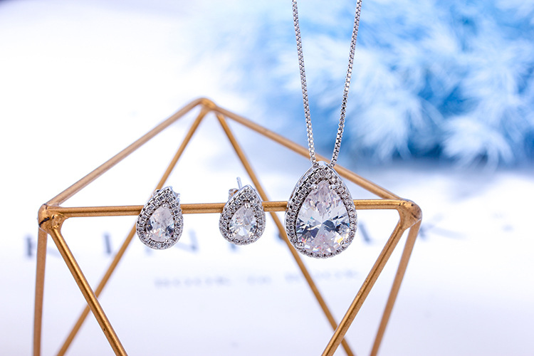 White, Gold Color Fashion Drop-shaped Zircon Copper Earrings Wholesale