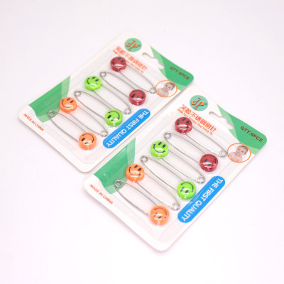 大号4#安全别针 宝宝安全别口水巾别针 笑脸图案不锈钢别针6枚装|ru