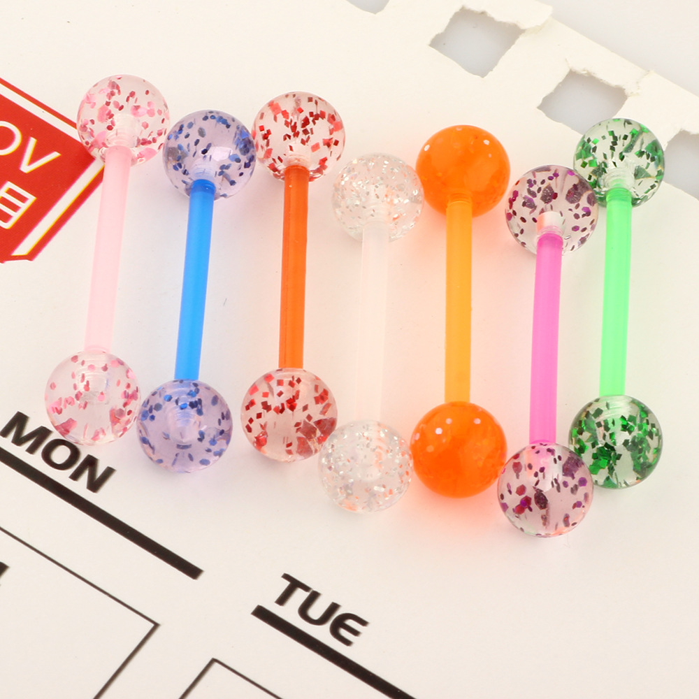 European American Acrylic Sequin Tongue Nail Tongue Ring Soft Rod Cross Border Body Piercing Jewelry detail image 8