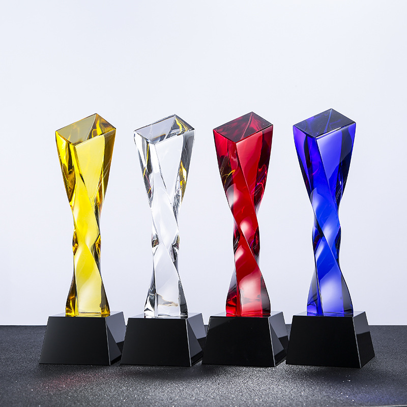 彩色水晶扭柱奖杯定制奖牌定做免费刻字LOGO企业公司颁奖优秀员工